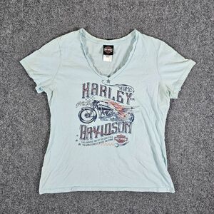 Harley Davidson Indianapolis Graphic T Shirt Light Blue Womens Size XL Biker USA